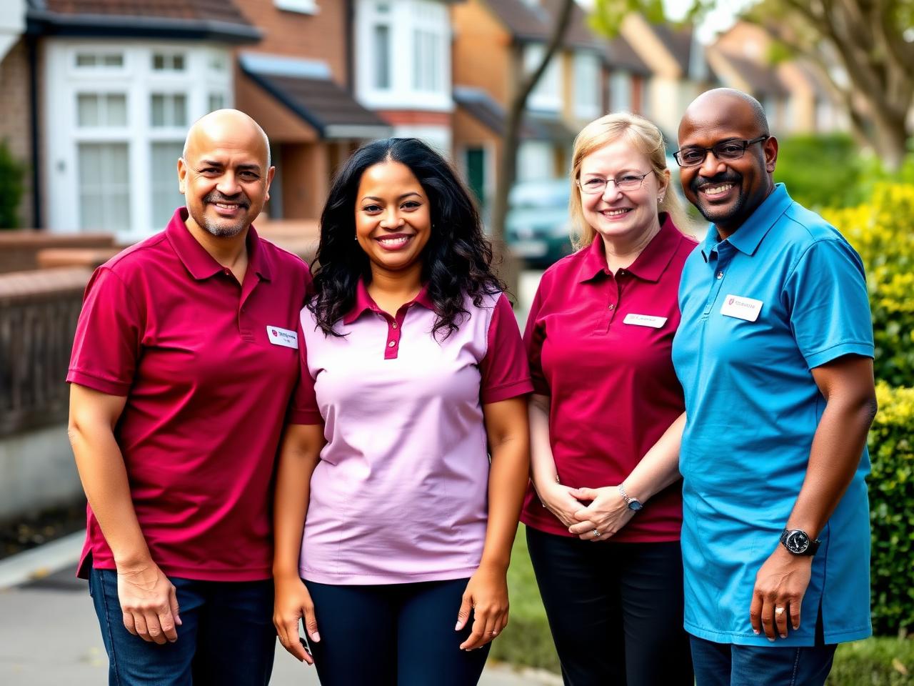 Hodman Care team of three staff members in burgundy uniforms